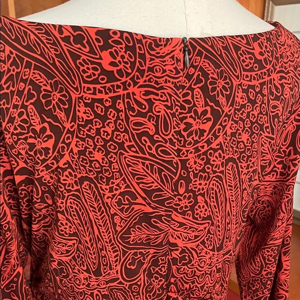 Sara Campbell Red and Brown Paisley Shirred Dress Fits 6-8 - Picture 11 of 13